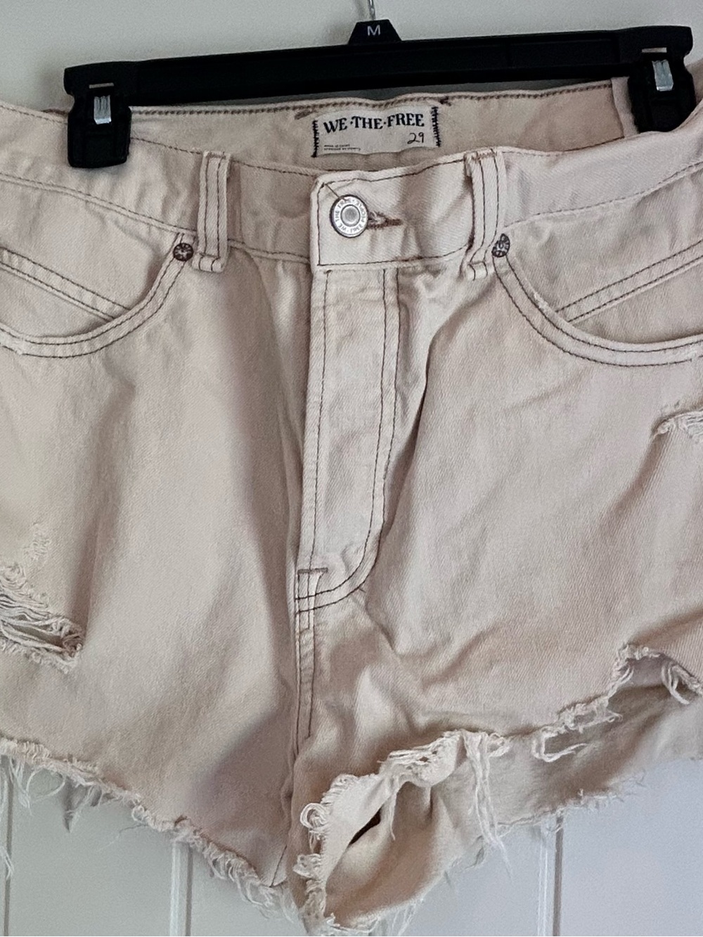 We The Free Cream Distressed High-Rise Jean Shorts